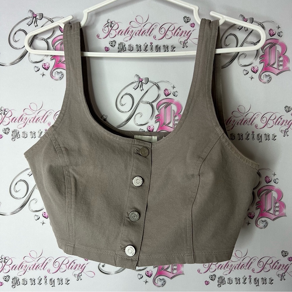 Wilfred free grey button up tank top denim jean Sleeveless Bustier Tank Top